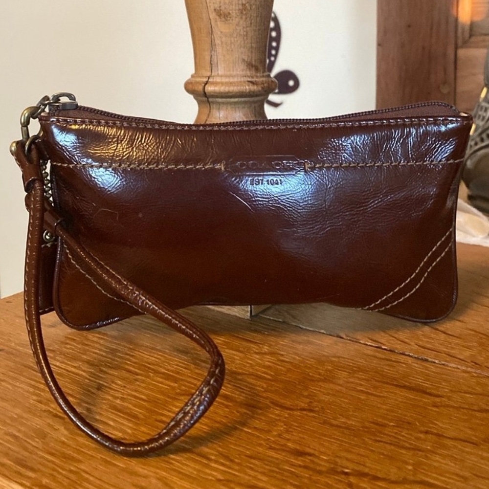 Coach Brown Leather Clutch with Wristlet Strap